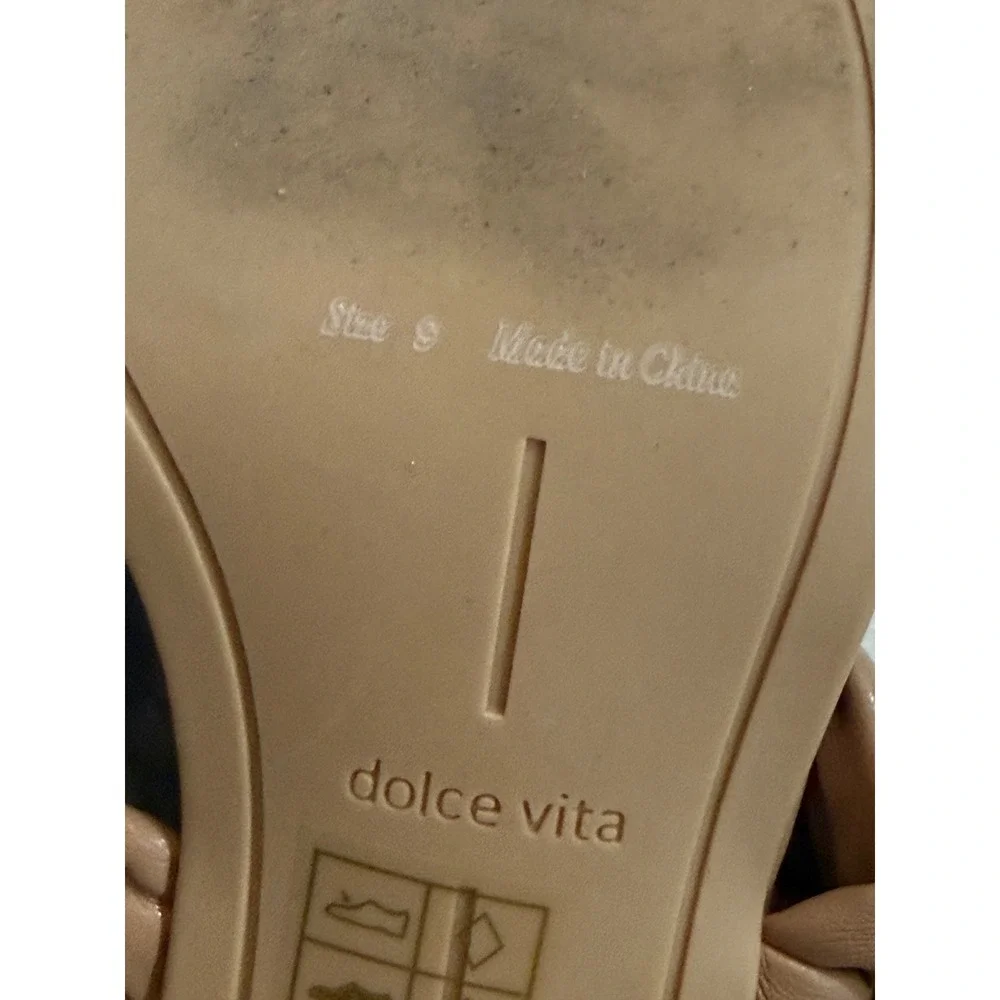 Dolce Vita Paily Braided‎ Block Heel Sandals Tan Nude Square Toe Mule Size 9